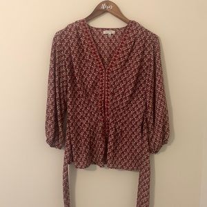 Printed Tie-Front Blouse